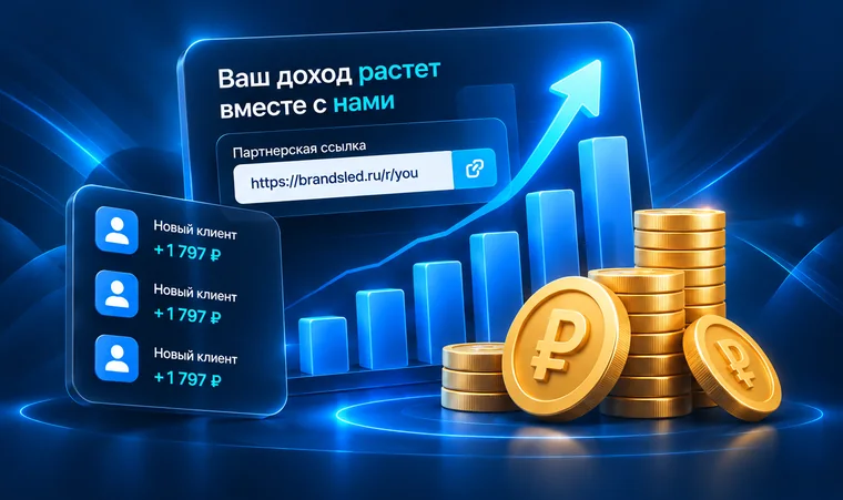 Иллюстрация: партнерская ссылка BrandSled, новые клиенты и растущий доход партнера